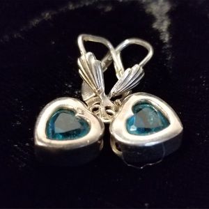 925 Silver heart Earrings blue stones